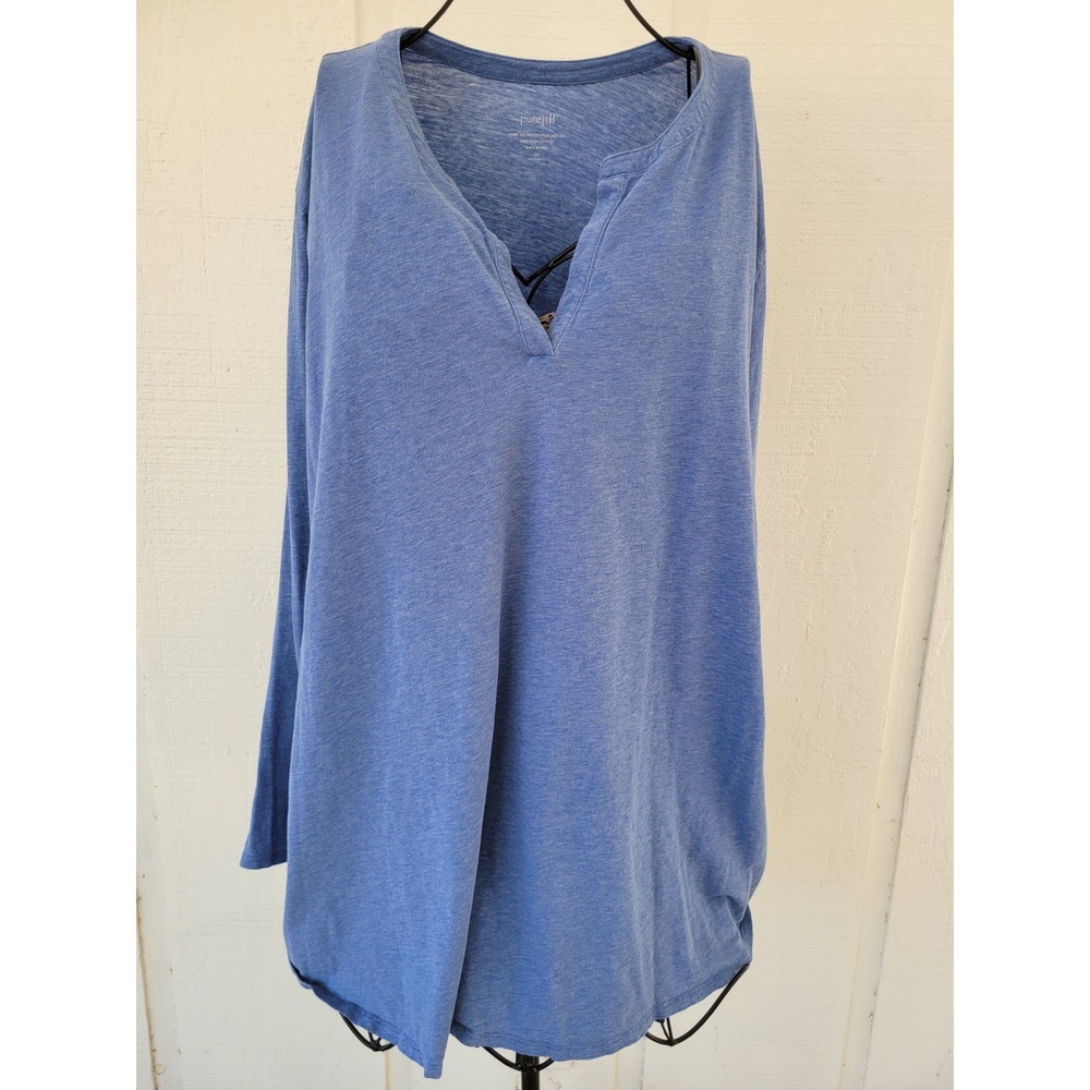 Pure J Jill 3X Tee Stretch Blouse Plus Size Tunic Top Long Sleeve T Shirt Blue